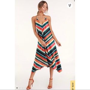 Malia Emerald Green Multi Striped Midi Dress